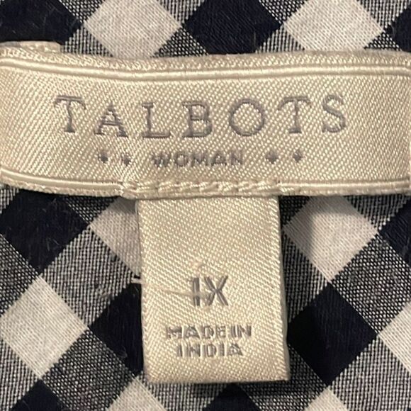Talbots black and white check cotton classic tab sleeve button shirt 1X - Picture 10 of 12